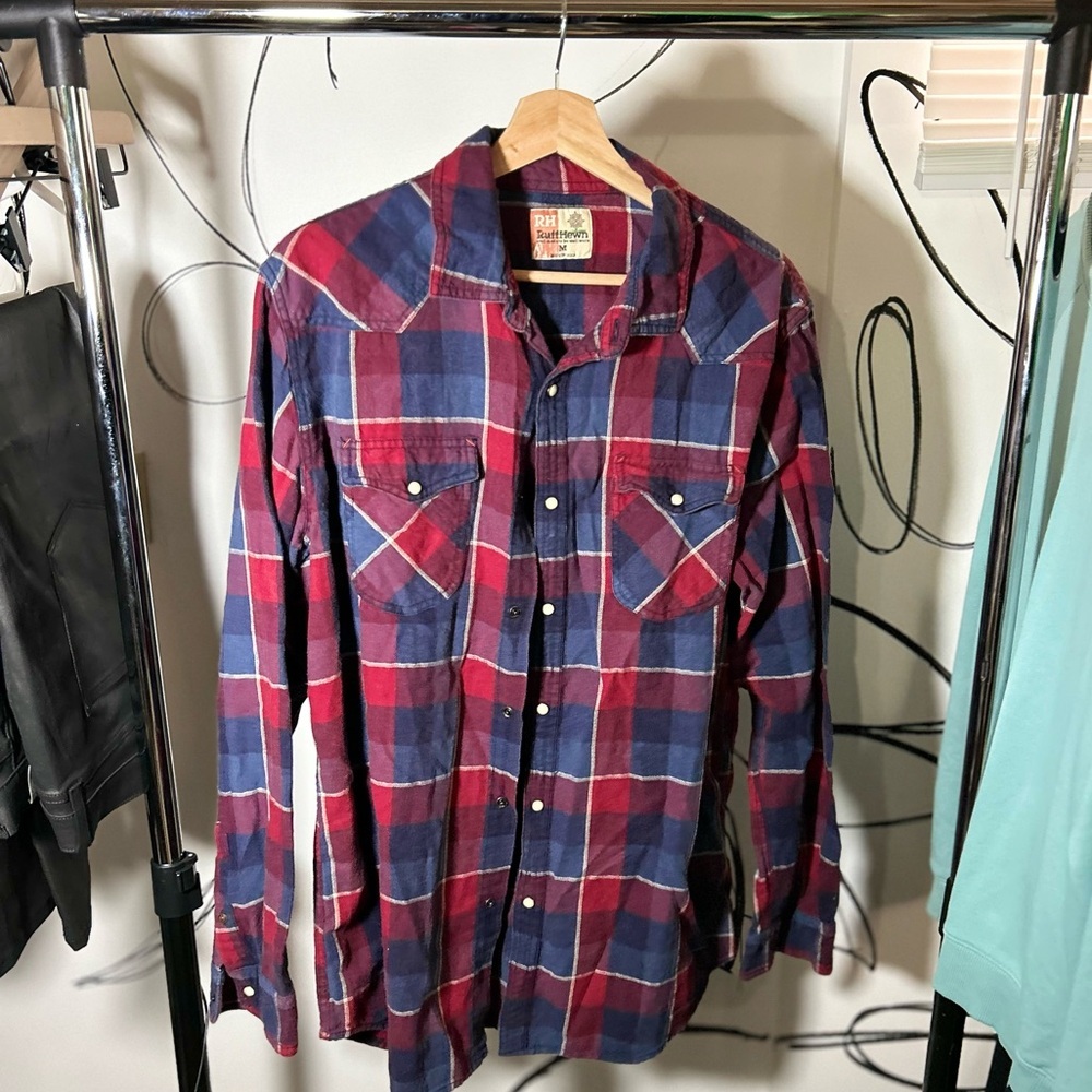 Ruff Hewn Blue and Red Plaid Men’s Button Up, Long Sleeve, Men’s Medium